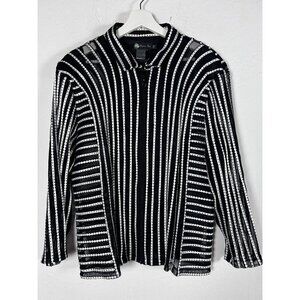 Damee Inc. Womens Black White Striped Zip Up Sheer Lightweight Jacket Top XXL